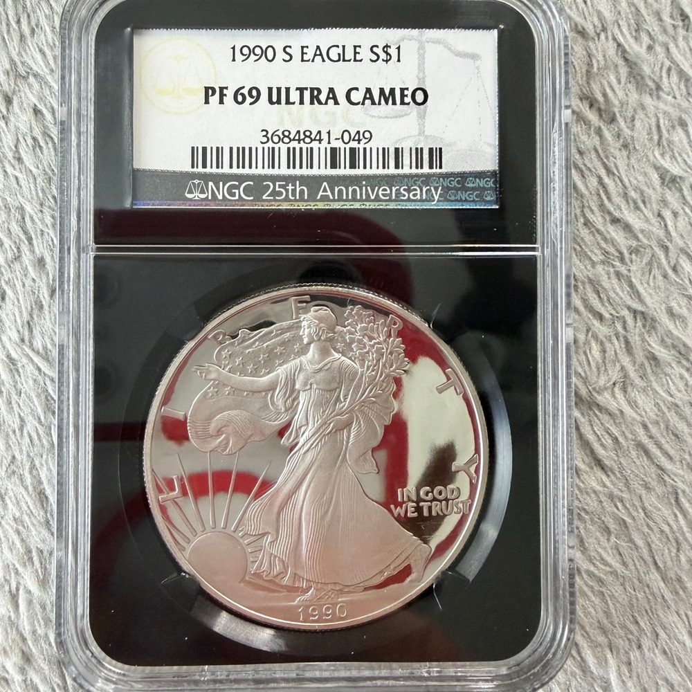 1990 S American Silver Eagle $1 NGC PF 69 Ultra Cameo 1oz Fine Silver Coin